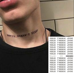 1PCS Waterproof Temporary Tattoos Black Devil Doesn't Sleep English Letters Tattoo Stickers Fake Tatto Neck Wrist For Women Men