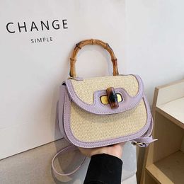 Evening Bags 2023 New Handheld Half Round Bamboo Knot Grass Woven Saddle High Quality Small Female Summer Crossbody Bag