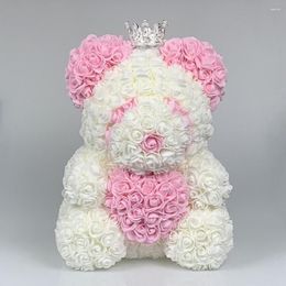 Decorative Flowers 2023 Creative 40cm Artificial Foam Pink Rose Bear Gifts For Birthday Crown Of Panda Valentine's Day Girlfriend