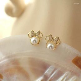 Stud Earrings Needle Pearl Bow Mouse Female Online Celebrity Fashion Temperament Korea