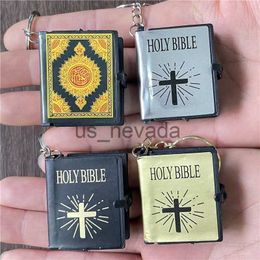 Keychains Lanyards JunKang Muslim Islamic Mini Pendant Keychains Key Rings Koran Ark Quran Book Real Paper Can Read Small Religious Jewelry For Wom J230724