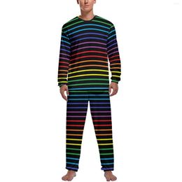 Men's Sleepwear Rainbow Stripes Pajamas Spring Black Lines Print Bedroom Men 2 Pieces Printed Long Sleeves Romantic Set