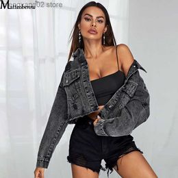 Women's Jackets Autumn Women Sexy Ripped Denim Jackets Vintage Casual Short Jean Jacket Long Sleeve Winter Female Fashion Frayed Denim Jacket T230724