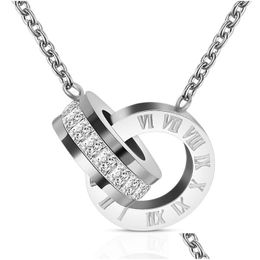 Pendant Necklaces Titanium Steel Cz Zircon Double Circle Love Roman Numerals Necklace Women Fashion Street Jewelry Drop Delivery Penda Dhsqx