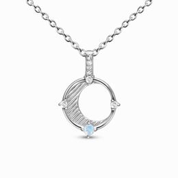 European and American retro S925 sterling silver O-shaped hollow moonstone pendant necklace, fashionable and versatile jewelry