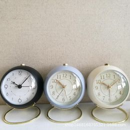 Table Clocks Metal Small Alarm Clock Seat Bedside Round Silent Scan Seconds European Korean Decorative Simple Numbers