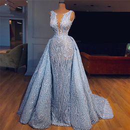 Luxury 2020 Baby Blue Pageant Evening Dresses with Detachable Skirt African Muslim Forma Prom Dress Robe de soiree abendkleider245d