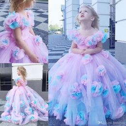 New Colorful 2020 Flower Girl Dresses Ball Gown Tulle Little Girl Wedding Dresses Vintage Communion Pageant Dresses Gowns222J