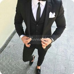 Men's Suits Thorndike Black Wedding Groom Tuxedo Business Slim Casual Groomsmen Wear Prom Blazer Jacket.