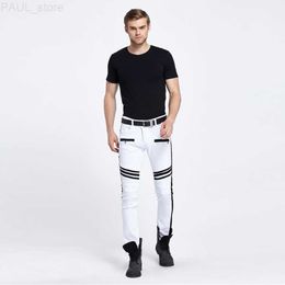Men's Jeans Fashion Mens Straight Slim Fit Biker Pants Skinny Denim Washed Hiphop Trousers White Asian Size L230724