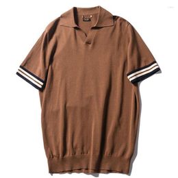 Men's T Shirts Patchwork Short Sleeve Polo T-shirt Simple Casual Knitted Half Tees Tops Male