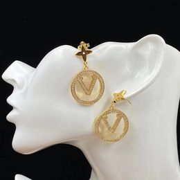 Circle Letter Dangle Earrings Diamond Gold Classy Letter Eardrops 18K Gold Plated Trendy Designer Jewelry Luxury Party Chic Charm Ear Stud