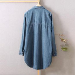Women's Blouses Ladies Denim Shirt Tops Autumn 2023 Casual Long Sleeve Button Pocket Cardigan Solid Color Lapel For Women