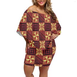 Casual Dresses Design Summer Samoa Tribes Women Party Dress Hawaii Frangipani Print Off Shoulder Bat Sleeves Women's Clothing