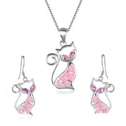Earrings Necklace Fashionable Animal Accessories Set Cute Cat Dolphin Pendant Women Wedding Engagement Birthday Party Jewellery Gift Dhlow