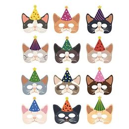 12 Pieces Cat Theme Birthday Party Pet Mask Supplies Cat Masks Costumes Photo Prop Baby Shower Party Favour Supplies