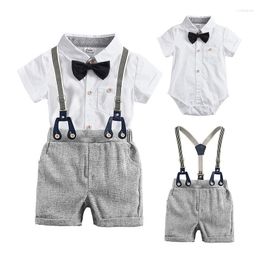 Clothing Sets Gentleman Toddler Boy Romper Suit Born Solid Cotton Jumpsuit Belt Bow 3Pcs Set Baby Boys 1St Birthday Wedding Outfit