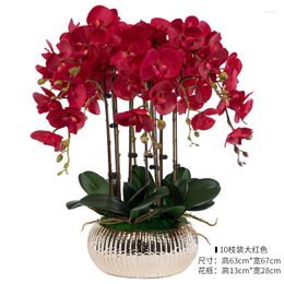 Decorative Flowers Large Light Luxury Hand Feel Butterfly Orchid Simulation Artificial Flower Potted Indoor Room Desktop Decoration Fake