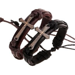 Charm Bracelets Vintage Brown Black Cross Leather Bracelet For Men Women Jesus Christian Religious Jewellery Bangles Drop Delivery