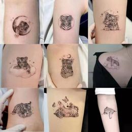 New Black White Tiger Tattoo Stickers Set Men Women Waterproof Cute Couple Fashion Art Temporary Tattoo Arm Shoulder Fake Tattoo