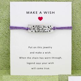 Charm Bracelets I Love You To The Moon And Back Star Card Purple Yellow Wax Cord Women Men Girl Boy Jewellery Gift Drop Delivery Dhwgx