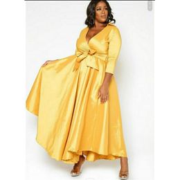 Saudi Arabic Plus Size Prom Dresses With V neck Long Sleeves Aso Ebi Evening Gowns For Women African Party Dress Formal Vestidos2587