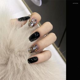 False Nails 24pcs/Box Fashion Black Silver Gold Fragments Nail Patch Short Wearable Full Cover Set Art For Girls