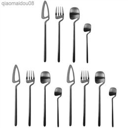 Matte Cutlery Set Stainless Steel Dinner Tableware Flatware Set Knife Fork Spoon Dinnerware Set Party Set(Black 12 PCS)