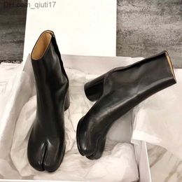 Boots Design Tabi Boots Split toe Chunky High Heel Women Boots Leather Zapatos Mujer Fashion Autumn Women Shoes Botas Mujer1 Z230724