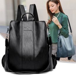 School Bags Anti theft leather backpack women vintage shoulder bag ladies high capacity travel school bags girls mochila feminina 230724