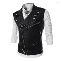 Men's Vests Causal Vest Red Fashion Vintage Zipper Leather Slim Fit Waistcoat Motorcycle Sleeveless Jacket For Daily Wear