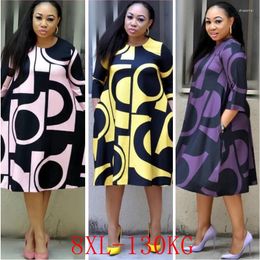 Casual Dresses Plus Size Dress 6XL 7XL 8XL Fashion Women's Zipper Pocket Digital Printing Round Neck Sleeve