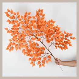 Decorative Flowers 135cm6 Fork Simulation Banyan Leaves Red Maple Ginkgo Engineering Branches Garden