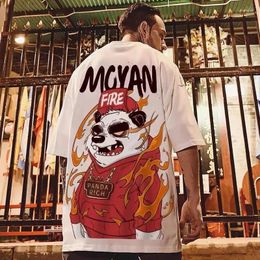 Men's T Shirts Summer Fashion Panda Print T-shirt Oversize Loose Cotton Cartoon Graphic Tee For Couple O-neck Street Casual Male Clothes