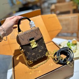 Fashion Womens Mini Makeup Bag Box Bag Leather Classic Presbytery Phone Bag Gold Hardware Metal Clutch Top Handbag Shoulder Bags Crossbody Bags Coin Purse 16x12cm