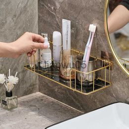 Towel Racks Iron Metal Bathroom Shelves Shampoo Storage Rack Holder Coner PunchFree Wall Mounted Organizer Bathroom Accessories Gold x0721