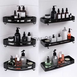 Towel Racks Bathroom Shelf Square Triangle Shower Storage Rack Shampoo Wall Free Punching Black Aluminium Corner Shelves Bathroom Accessories x0721