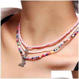 Beaded Necklaces Summer Boho Simple Beach Beads Strand Choker Necklace Women String Collar Charm Colorf Handmade Jewellery Gift Drop D Dhnwj