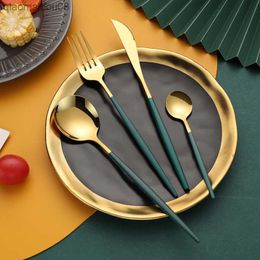 24pcs Set Gold Steak Knife Fork Stainless Steel Dinnerware Set Coffee Spoon Teaspoon Flatware Dishwasher Safe Kitchen tablewar