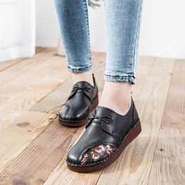 Dress Shoes Brand Mom leather Moccasins Women Black Sewing Sneakers Ladies Vintage Wedge Loafers Slip On Ballet Flats 2023 Spring Woman Shoe L230724