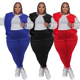 Tasarımcı Plus Boyut Trailsuits Kadınlar İki Parçalı Set Sonbahar Kış Uzun Kol Kıyafetleri 4xl 5xl Beyzbol Üniforma Ceket Pantolon Terlemeler Sıradan Spor Giysileri 8821