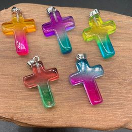 Gold Rainbow Colored Glass Cross Pendant Charms DIY Jewelry Making Necklaces Accessories for women girl