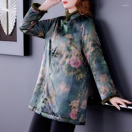 Women's Trench Coats Clothing Jackets Mother Dress Retro Printing Flower Button Long Sleeve Fashion Winter Print Pockets