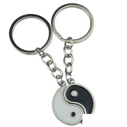 Keychains Lanyards Vintage Chinese Elements Of Yin Yang Taiji Bagua Couple Keychain For Keys Car Key Ring Pendant Charm Fashion Alloy Gift