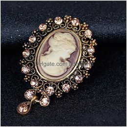 Pins Brooches Lady Po Frame Head Portrait Brooch Pin Fashion Business Suit Tops Cor Rhinestone Jewellery Gift Drop Delivery Dhnho