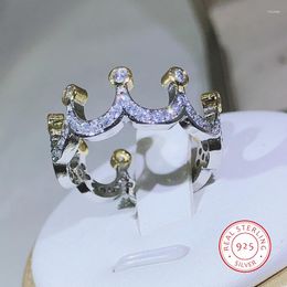 Cluster Rings 925 Sterling Silver High Quality Cent Gold Crown Zircon Ring For Ladies Party Engagement Fashion Jewelry Gift