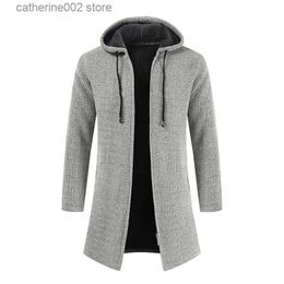 Men's Sweaters 2022 Winter Men Fleece Sweaters Men Hooded Long Cardigan Male Soild Color Casual Thick Warm Sweatercoat WindbreakerM-3XL T230724