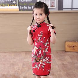 Children Kid Baby Girl Chinese Print Cheongsam Dress Children Cotton Cheongsam Chinese Classic Traditional Dress for Girls