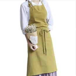 9 Colours Full Length Cotton Linen Apron Barista Cafe Waitress Bar Bakery Catering Uniform Painter Florist Gardener Workwear B83228g