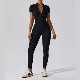 Active Sets Zipper Yoga Legging Jumpsuit Naked Fabric Womens Outfits Workout Clothing Sport Set Running Leggings Suit Jump